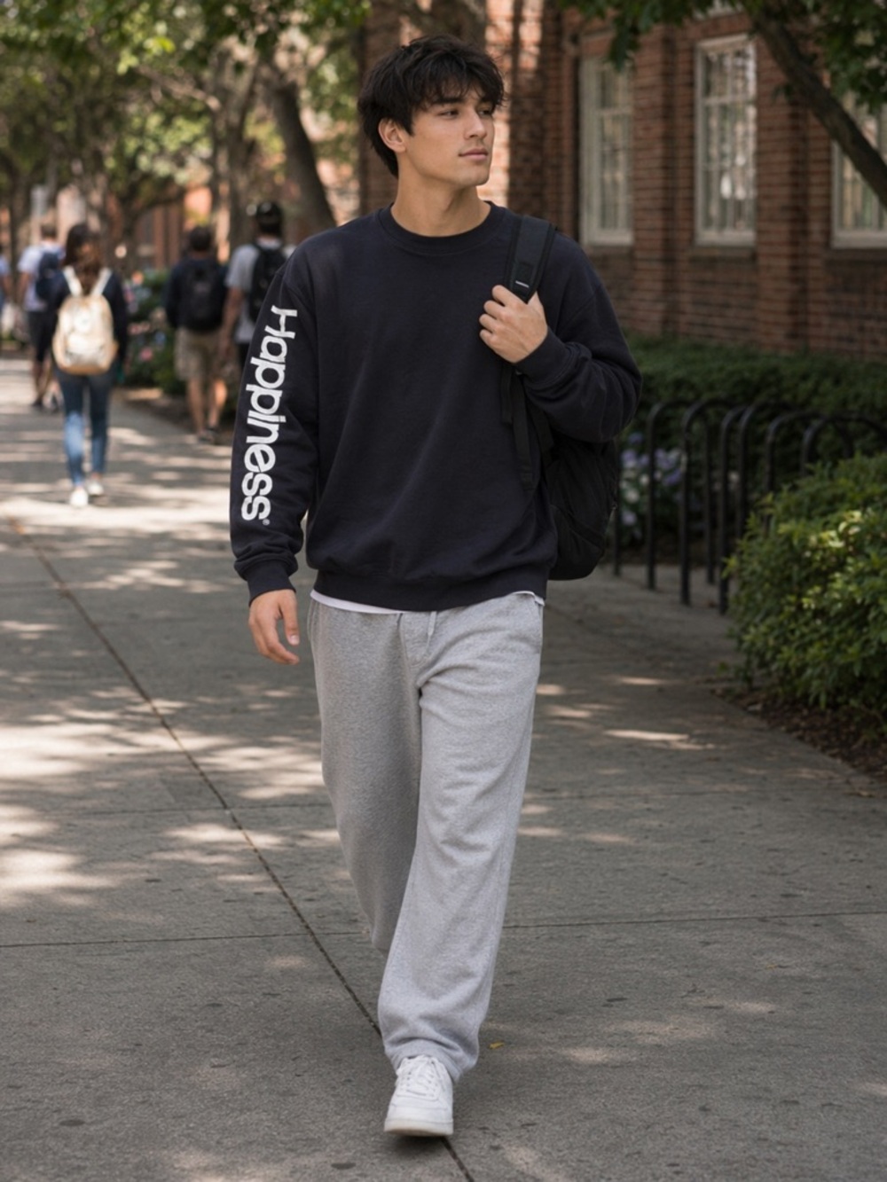 Happiness Men's Black Crewneck Sweatshirt